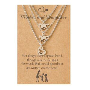 3 PC Silver Mother Daughter Horse Pony Necklace Set 18"-20"